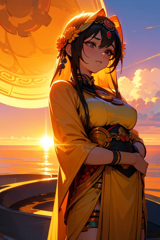 amatesatsu goddess, wonderfull, bealtifull, 4k , realistic sun background with alot details, perfect goddess