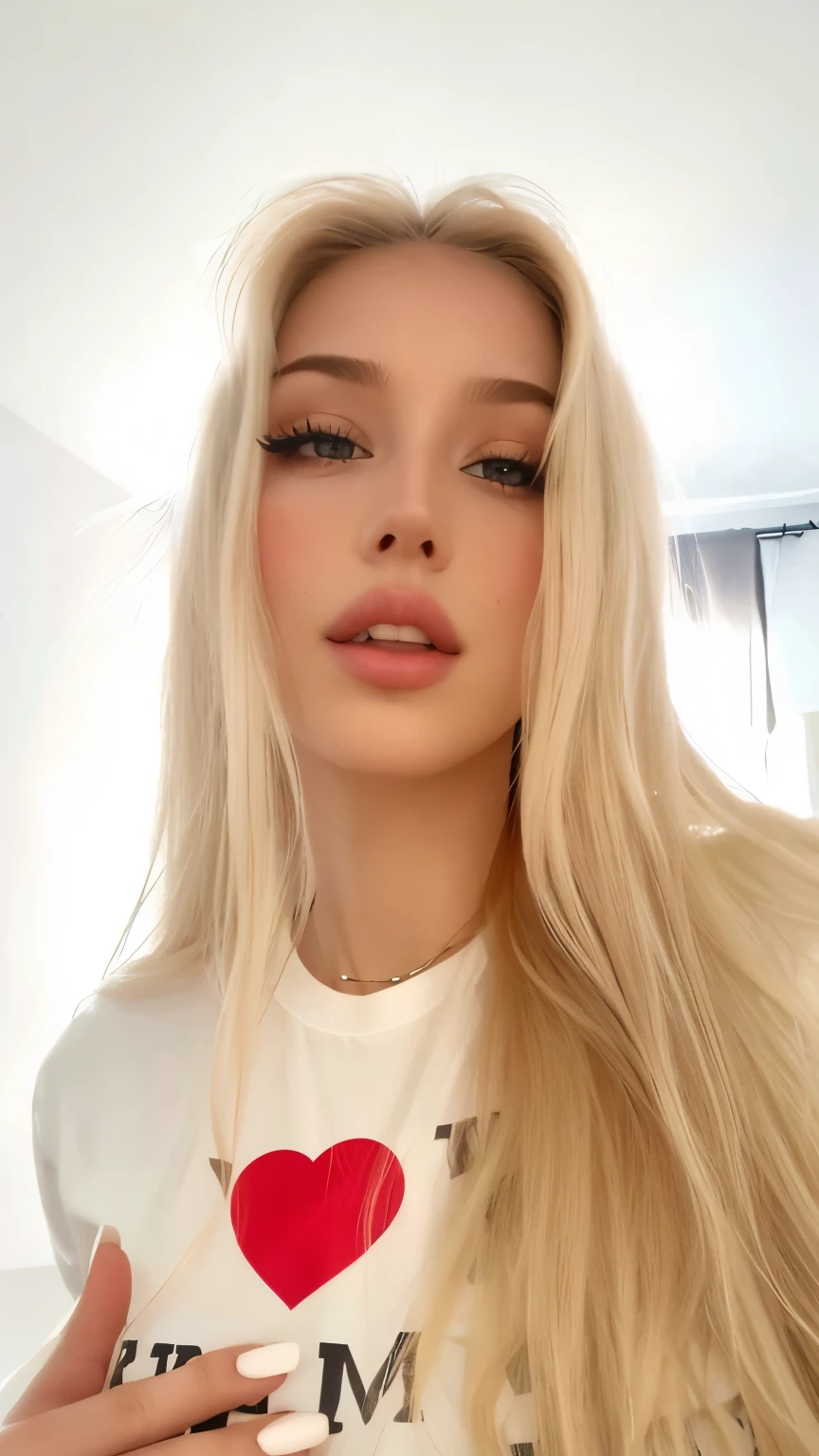 Blonde woman with long hair and a heart T - Shirt, angelawhite, deusa loira, longos cabelos loiros e olhos grandes, Yelena Belova, Anna Nikonova aka Newmilky, uma loira linda, beautiful Garota loira, ava max, Garota loira, menina perfeita de cabelos brancos, rosto como ester exposito, dasha taran, Aleksandra Waliszewska