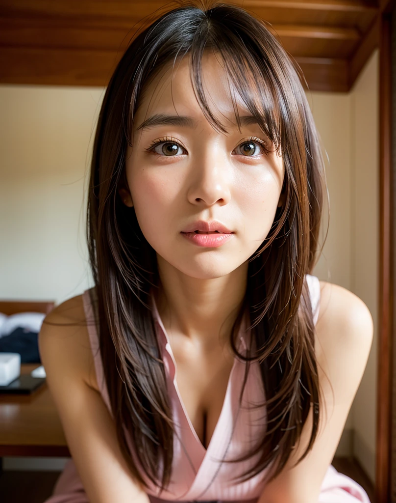 highest quality, Face Focus, Soft Light, Ultra-high resolution, (Realistic:1.4), RAW Photos,
1 Japanese girl, alone, cute, (pupil, Light in your eyes), Beautiful face in every detail, (),(High resolution detail of human skin texture),
(Shortcuts)、Sit with your knees hugged、Layered Cut、Shaggy、
indoor,
topless,From below、
(Portraiture)