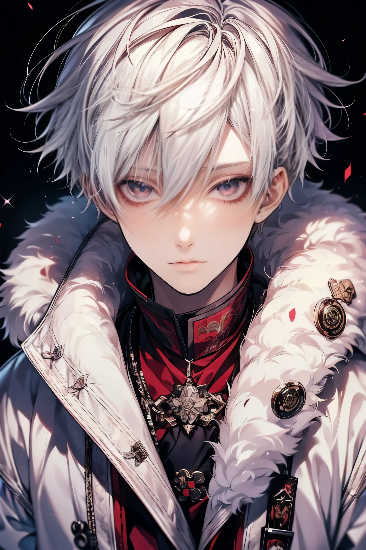 (masutepiece), (Best Quality), Highly detailed, 1 boy, Solo Focus，Perfect face, Beautiful face, extra detailed face，(white  hair:1.3)，yuki，kou，(White breath:1.2)，Open your mouth slightly，fur-coat