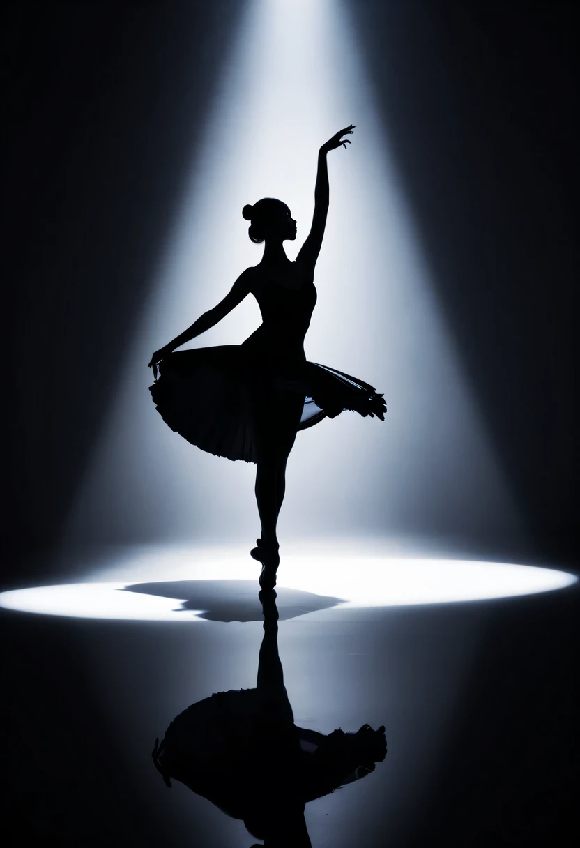 ballet silhouette,high contrast, movie lighting, Enigmatic Atmosphere,