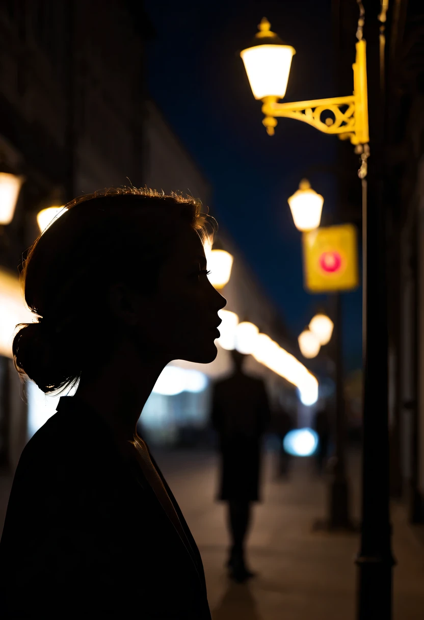 Side face silhouette,Under street lights