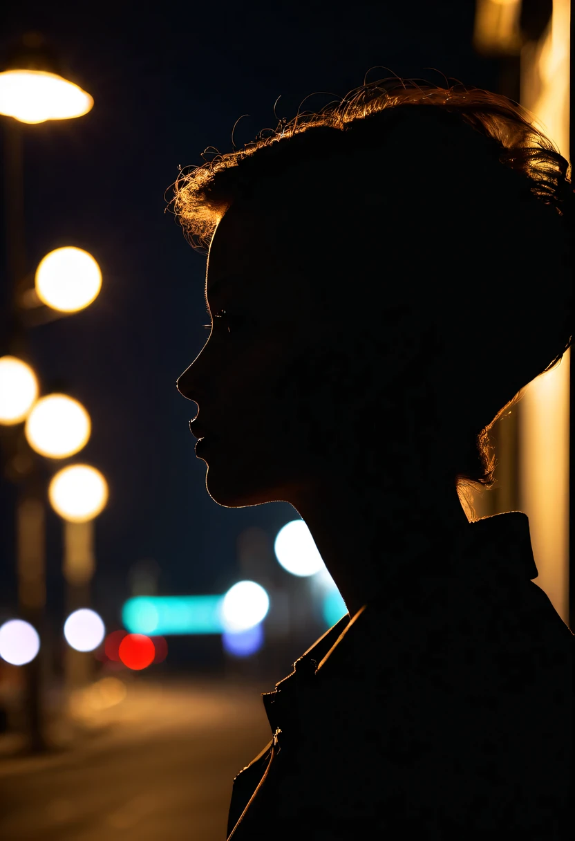 Side face silhouette,Under street lights
