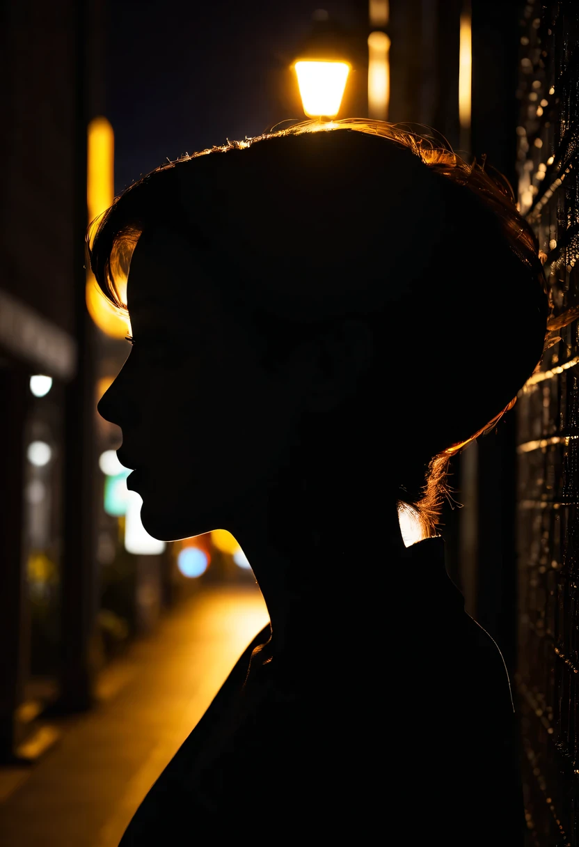 Side face silhouette，Under street lights