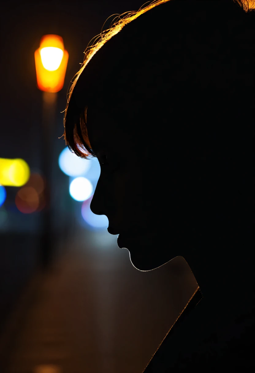 Side face silhouette，Under street lights