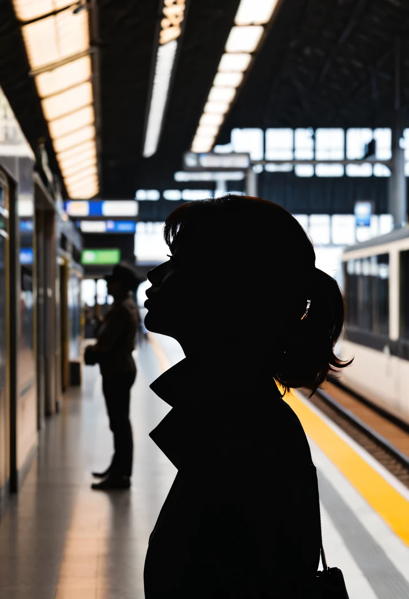 Side face silhouette,In the station