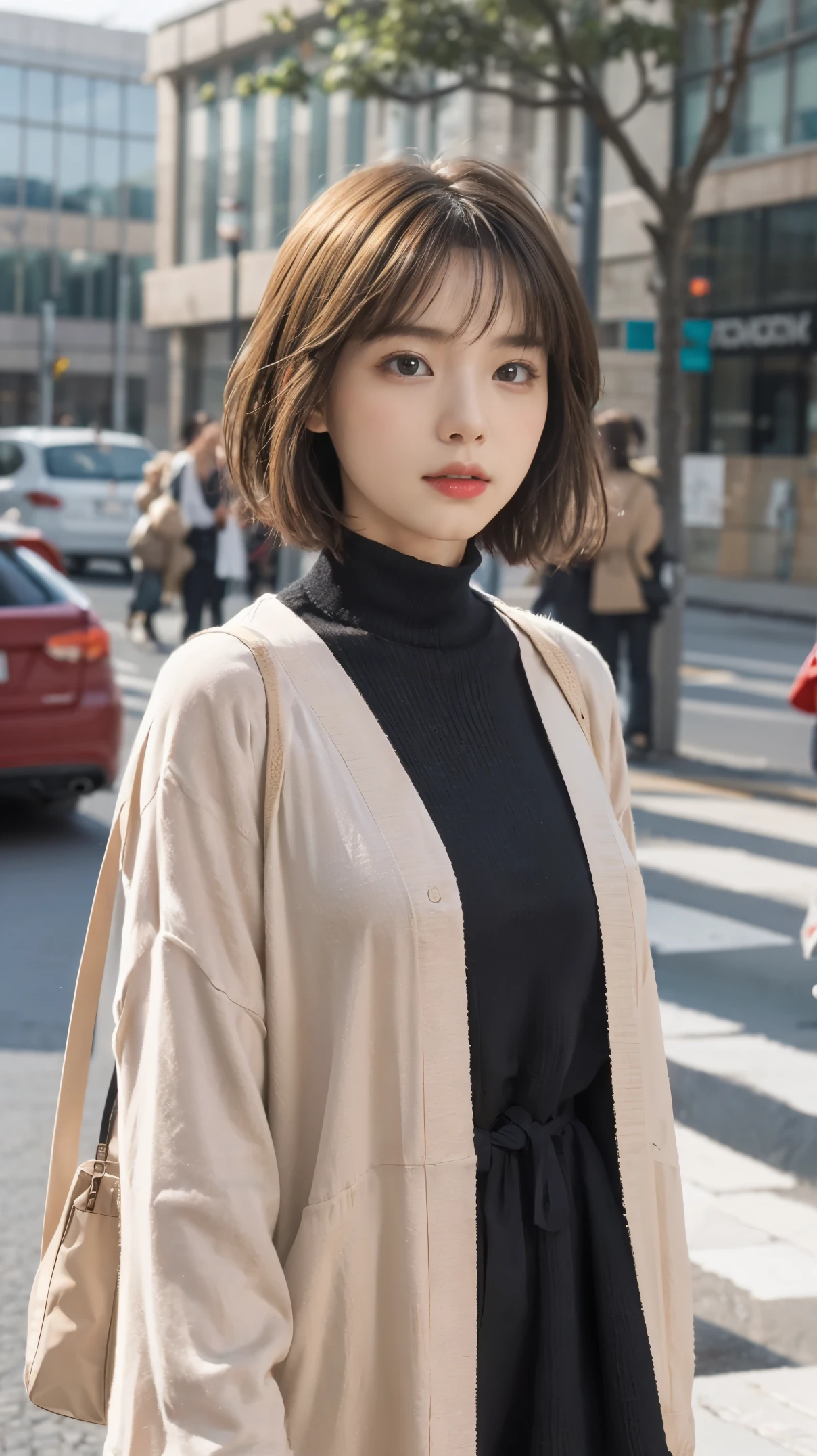masterpiece, best quality, 8k, super detailed skin, looking off into the distance, jealous, cute, 1girl, short hair, wearing boubou, a secret society of time travelers,