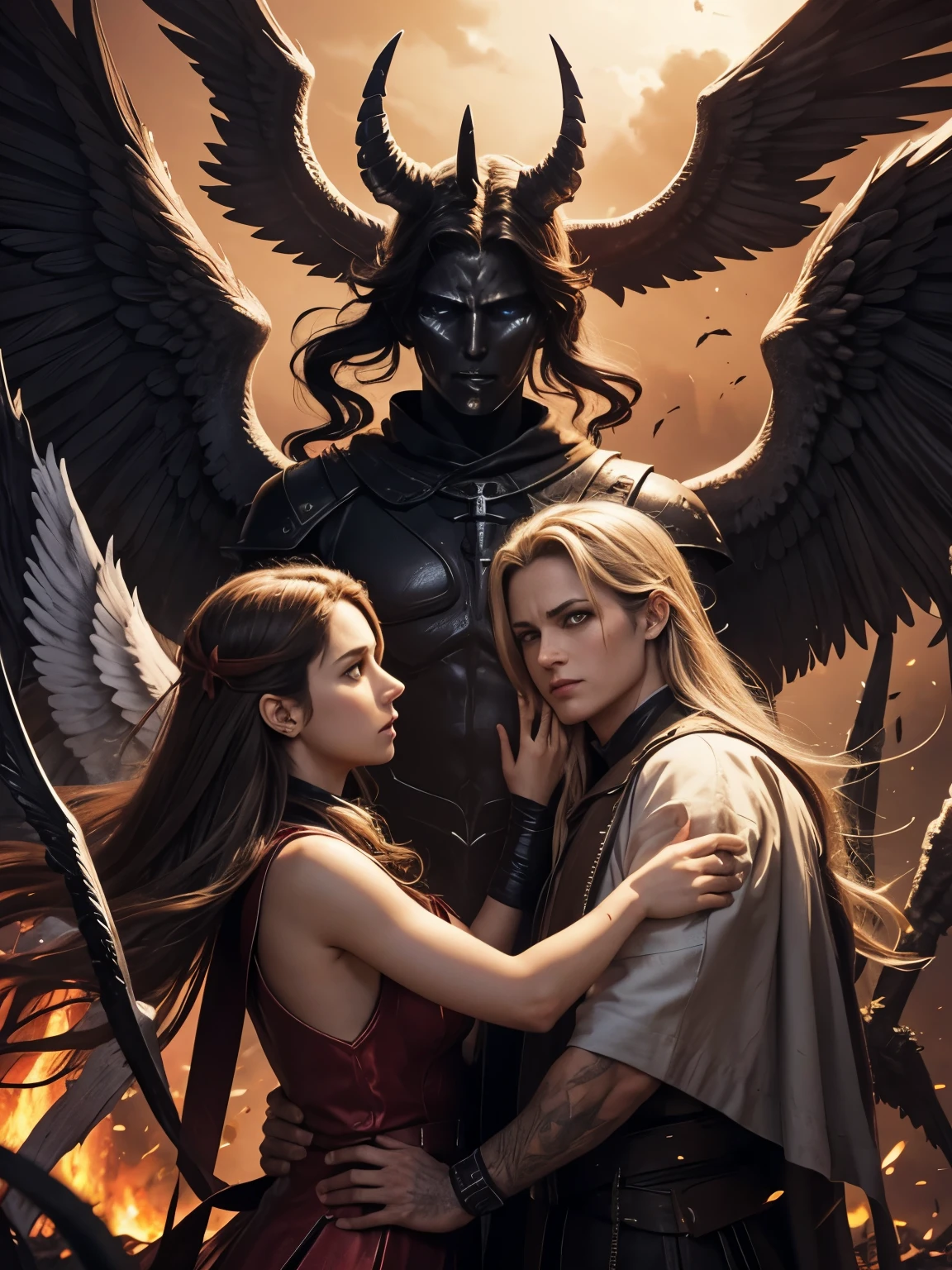 Angels and demons fighting a war