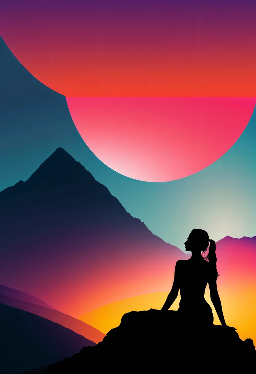 yoga silhouette，at the summit， Abstract，