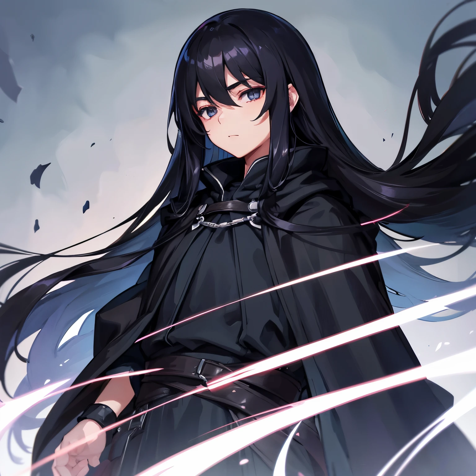 1 person　Beautiful Boys　Black cloak　black hair　long hair　Black eye