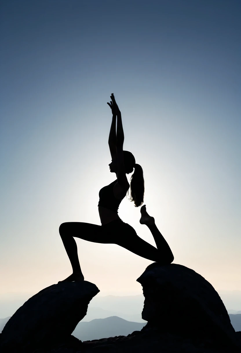 yoga silhouette，at the summit， Abstract，