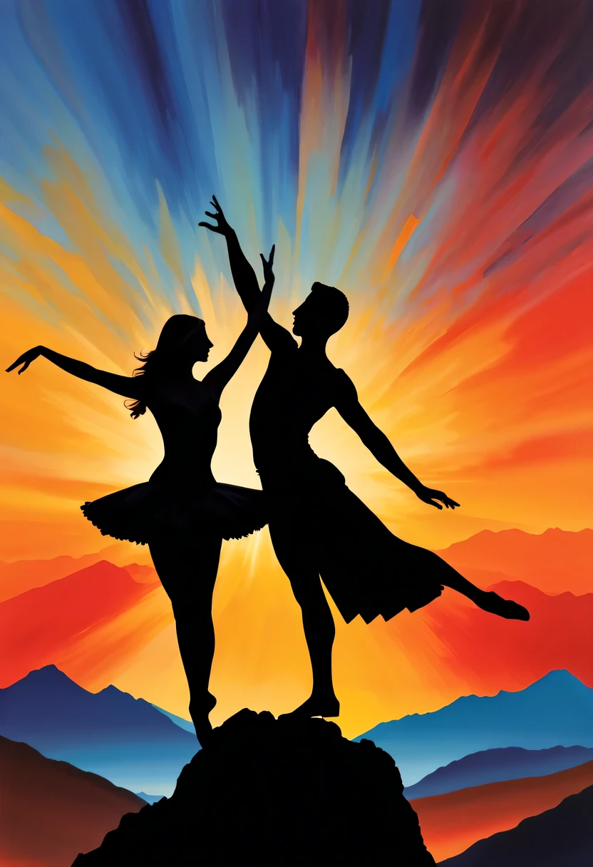 Pas de deux silhouette,at the summit, Abstract,