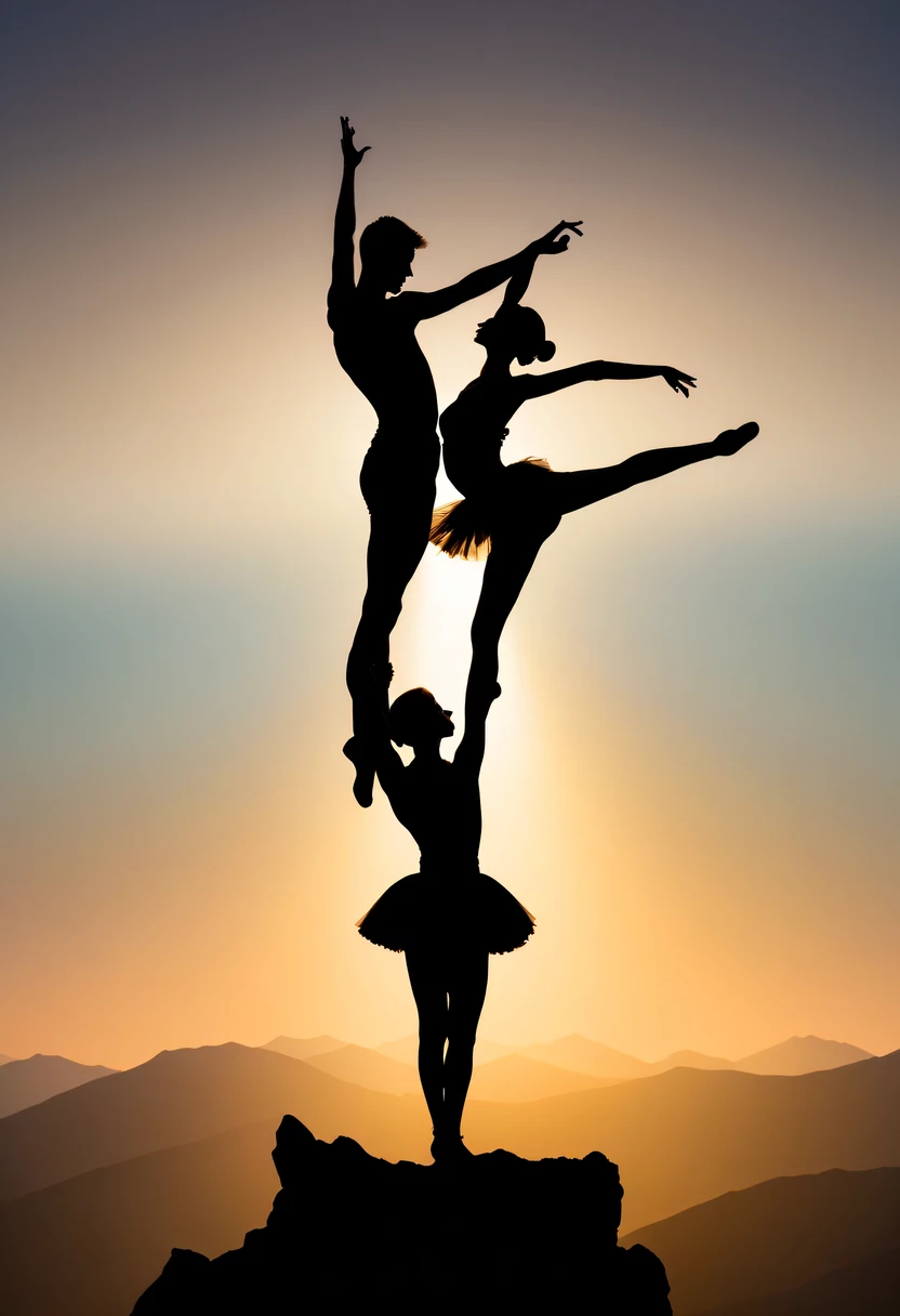 Pas de deux silhouette,at the summit, Abstract,