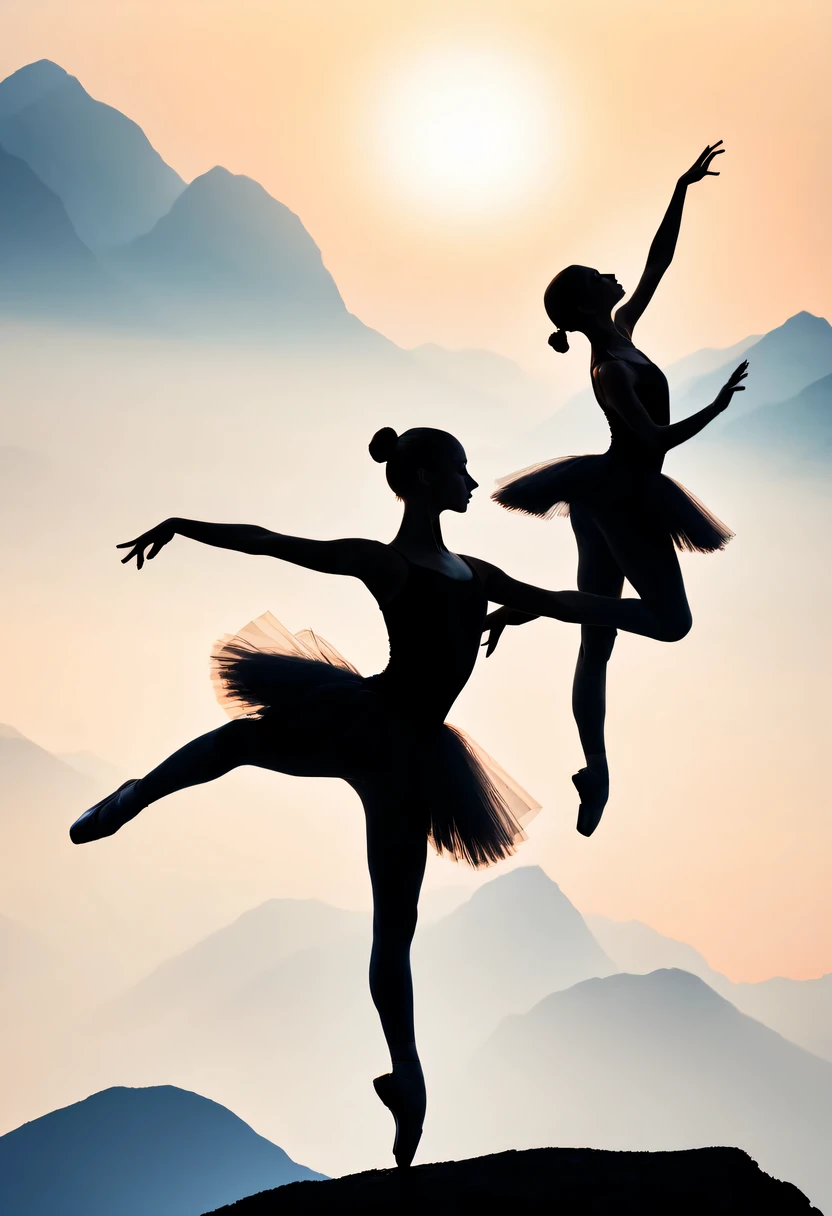 Double ballet silhouette，at the summit， Abstract，