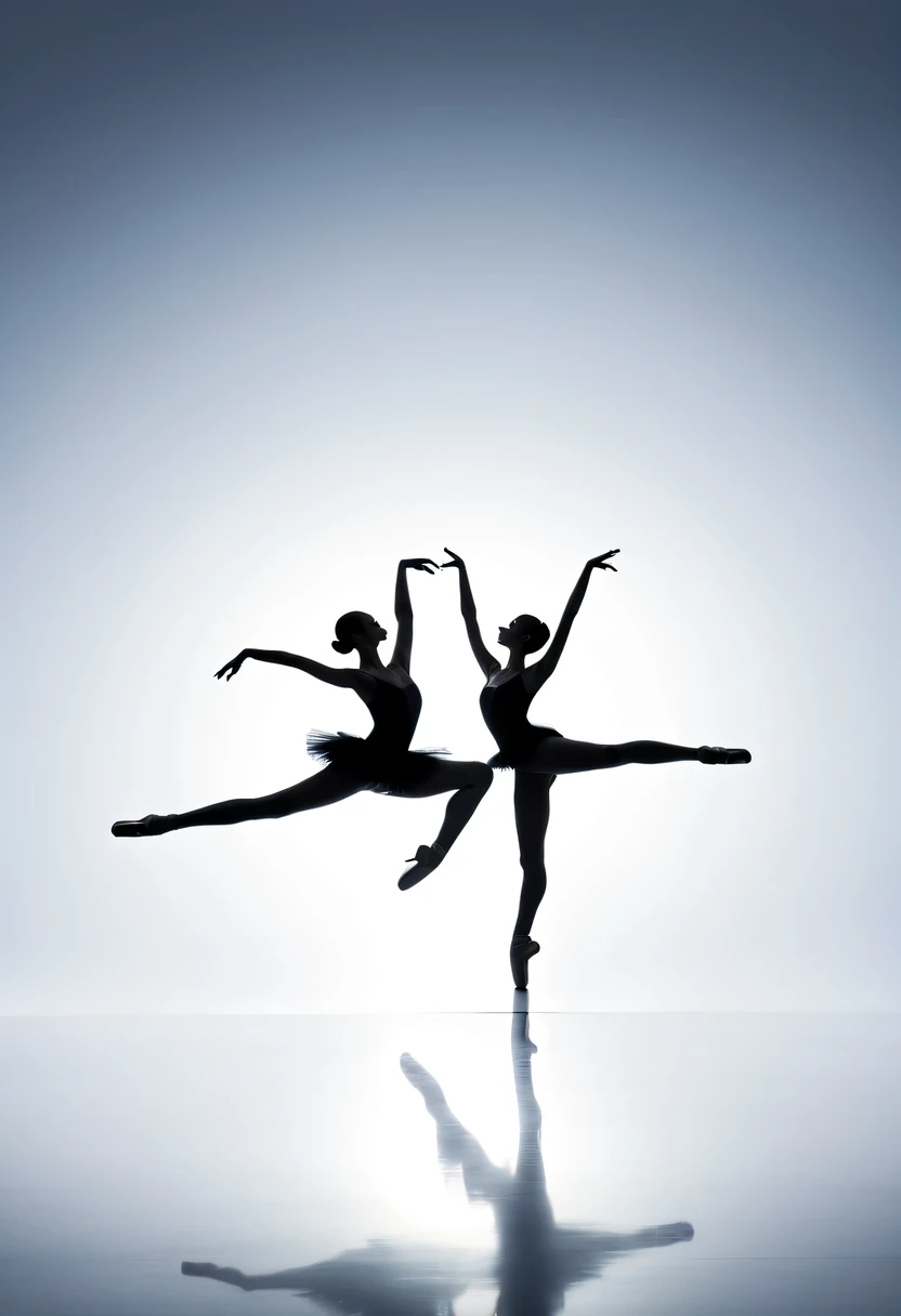 Double ballet silhouette,at the summit, Abstract,Lots of white space