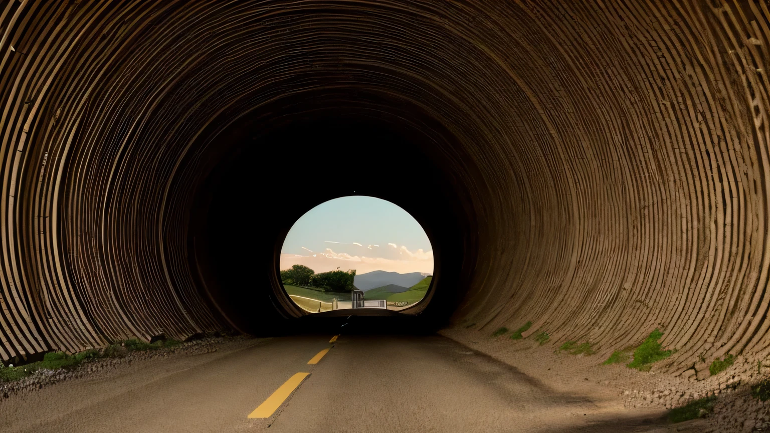 Create a tunnel with twists and turns, symbolizing setbacks, with a distant light at the end representing lessons learned