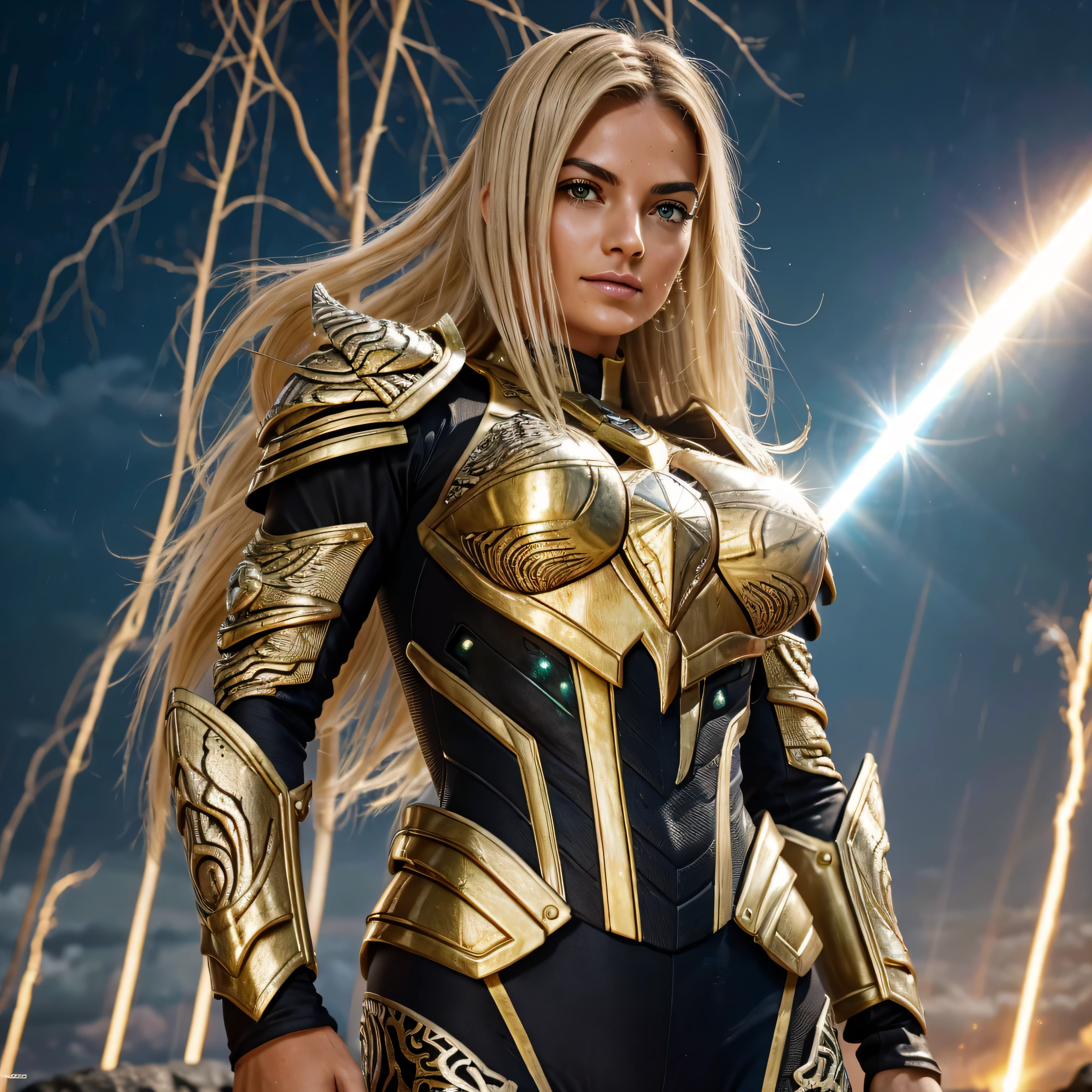 Knight of the Zodiac Aiolia de Leo, caveleira de ouro com capa branca, ataque na velocidade da luz, Saint Seya, (STYLE OCTANE RENDER!!!), (textura OURO REALISTA), CABELO REALISTA!!! (OURO BRILHANTE), (textura realista:2.0), (HDR:1.2), (4K), BLOND HAIR LONG, tiro de corpo inteiro!!!, camera low, TRAJE super detalhada ( DOURADA ARMADURA), adornada com pedras brilhantes, (GODDESS ARMOIRY ARMOR!) traje com pedras preciosas, ombreiras largas, nordic woman!, rosto angelical, symmetrical face, seduzir, coxas musculosas definidas, SALA DO TRONO MAJESTADE, corpo inteiro, mostre as pernas de calcinha dourada brilhante relusente, olhos azuis sensuais, coxas BRANCA, pernas, boca vermelha, olhos pequenos, nariz fino, (Nordic ethnicity), (MUSCULAR GIRL!), (STRONG GIRL!), pele branca, 25 year old girl skin clean, pele branca, skin clean, (OLHOS PERFEITOS!), hot girl, pele muito branca, albina, luzes piscando, SPLASH, ((RAINDROPS!!!!)) (LENS FLARE!), (RAINBOW!), (RAIN:1), (STORM!), (SUPER STORM!!!), (GRAIN), (textura molhada!), (powerfull girl!!!), ((blonde eyebrows!!!))