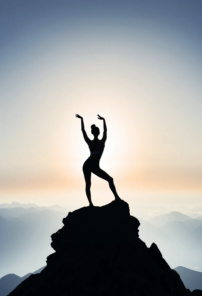 yoga silhouette，at the summit， Abstract，Lots of white space