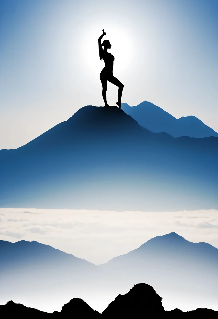 yoga silhouette，at the summit， Abstract，Lots of white space