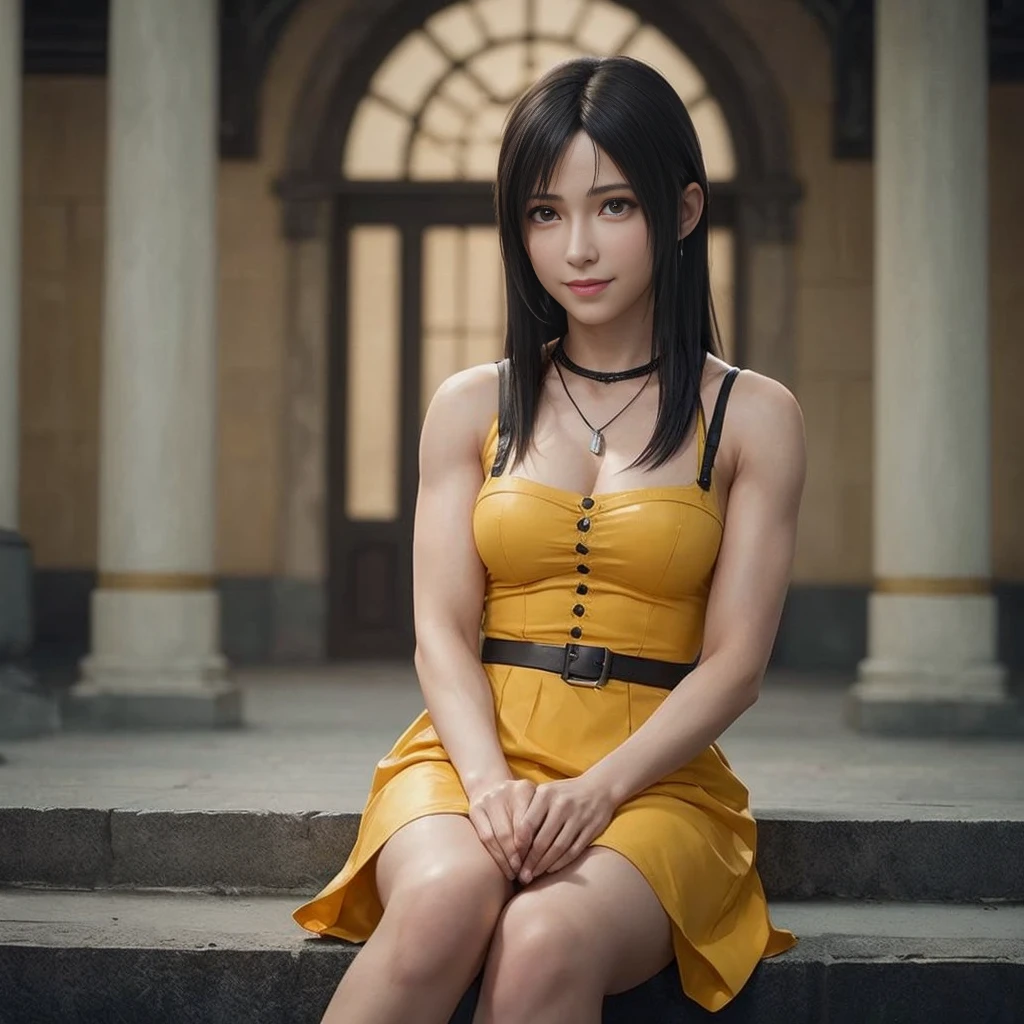 (best quality, ultra-detalhado, Realistic:1.37), Tifa Lockhart, rosto delicado, Rosto detalhado, Sweet smile expression, Corpo Perfeito, textura ultra realista, Retratos, vivid colors, soft lighting