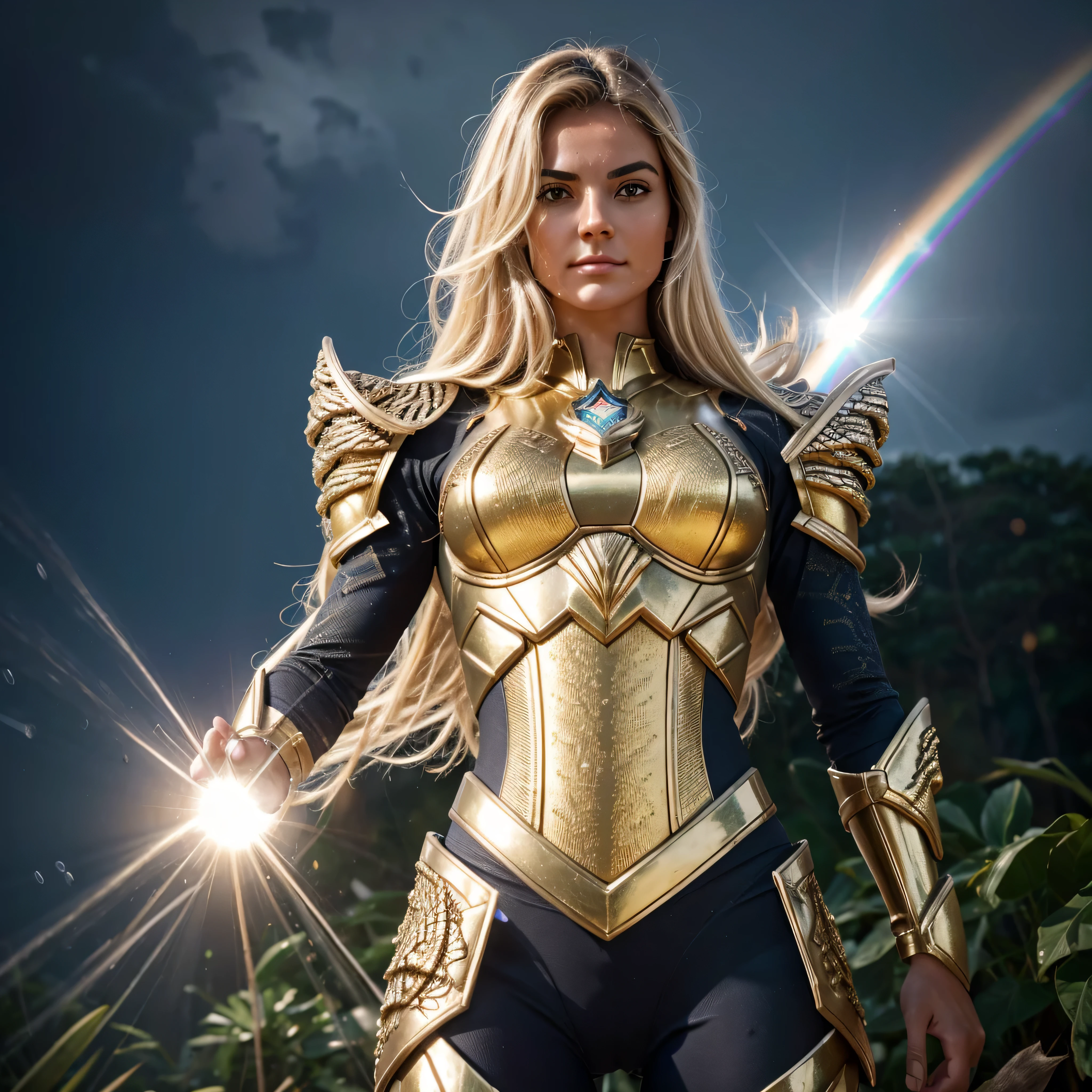 Knight of the Zodiac Aiolia de Leo, caveleira de ouro com capa branca, ataque na velocidade da luz, Saint Seya, (STYLE OCTANE RENDER!!!), (textura OURO REALISTA), CABELO REALISTA!!! (OURO BRILHANTE), (textura realista:2.0), (HDR:1.2), (4K), BLOND HAIR LONG, tiro de corpo inteiro!!!, camera low, TRAJE super detalhada ( DOURADA ARMADURA), adornada com pedras brilhantes, (GODDESS ARMOIRY ARMOR!) traje com pedras preciosas, ombreiras largas, nordic woman!, rosto angelical, symmetrical face, seduzir, coxas musculosas definidas, SALA DO TRONO MAJESTADE, corpo inteiro, mostre as pernas de calcinha dourada brilhante relusente, olhos azuis sensuais, coxas BRANCA, pernas, boca vermelha, olhos pequenos, nariz fino, (Nordic ethnicity), (MUSCULAR GIRL!), (STRONG GIRL!), ((STRONG GIRL!!)), ((STRONG GIRL!!!)) pele branca, 25 year old girl skin clean, pele branca, skin clean, (OLHOS PERFEITOS!), hot girl, pele muito branca, albina, luzes piscando, SPLASH, ((RAINDROPS!!!!)) (LENS FLARE!), (RAINBOW!), (RAIN:1), (STORM!), (SUPER STORM!!!), (GRAIN), (textura molhada!), (powerfull girl!!!), ((blonde eyebrows!!!))