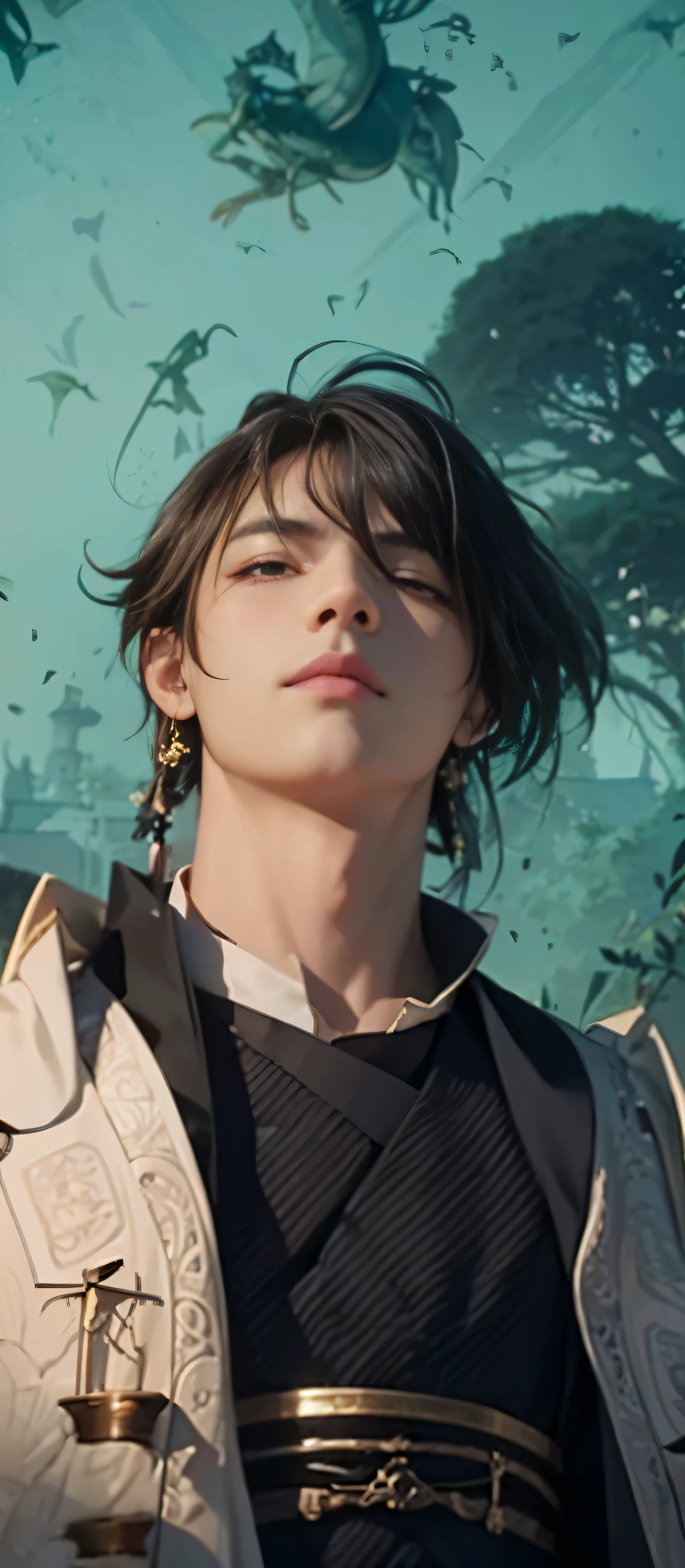 Vestindo Hanfu preto, um retrato de personagem inspirado em Ma Yuanyu, Vencedor do concurso Pixiv, magic realism, estilo de anime4 K, palace , Um em Hanfu, Arte em estilo Guviz, arte de anime digital detalhada, Retrato detalhado de um meninoime, Anime Art Wallpaper 4K,head portrait,