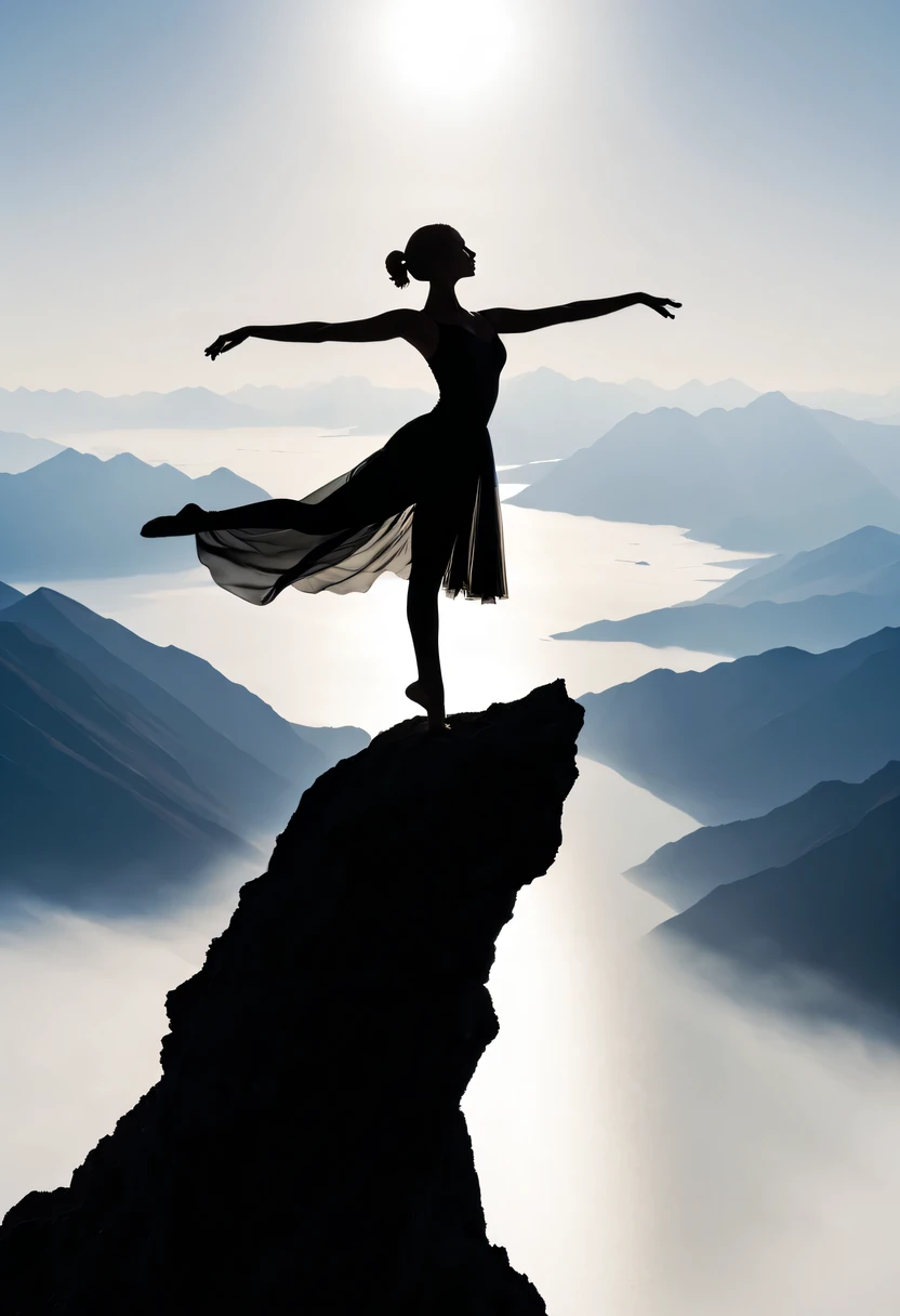 ballet silhouette，at the summit， Abstract，Lots of white space