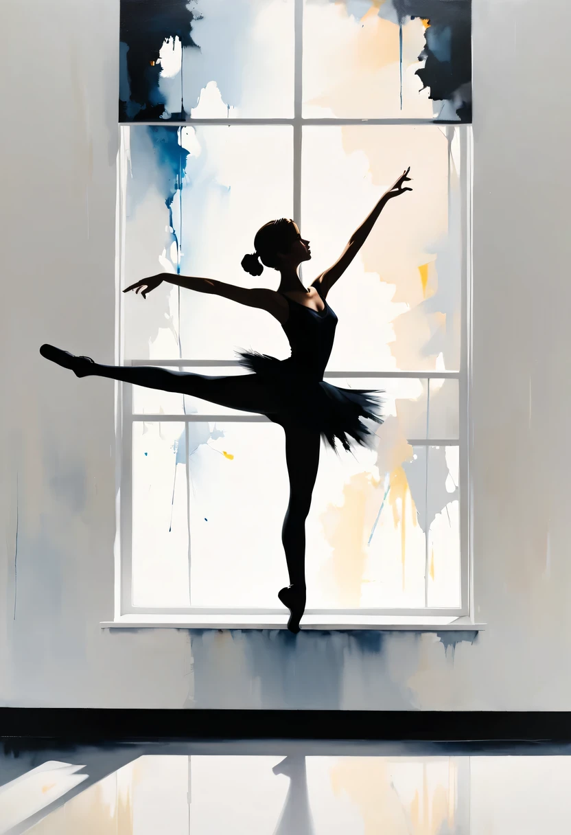 Ballet Girl,silhouette,window,abstract paintings,Lots of white space