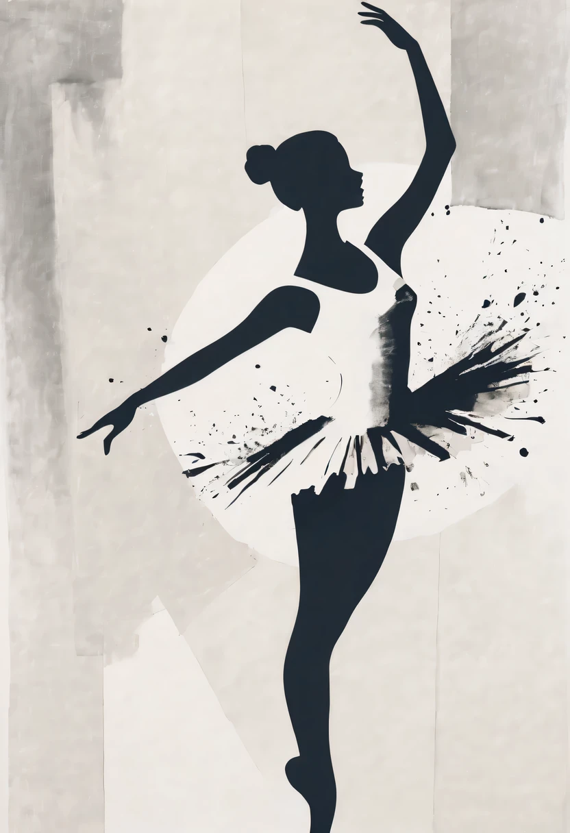 (minimalist:1.5)，Mono Color，A beautiful ballet girl，silhouette，abstract paintings，Lots of white space