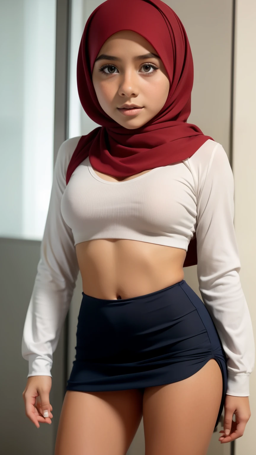 Hijab little girl, very tigh mini skirt, Raped by teacher, show my flat chest