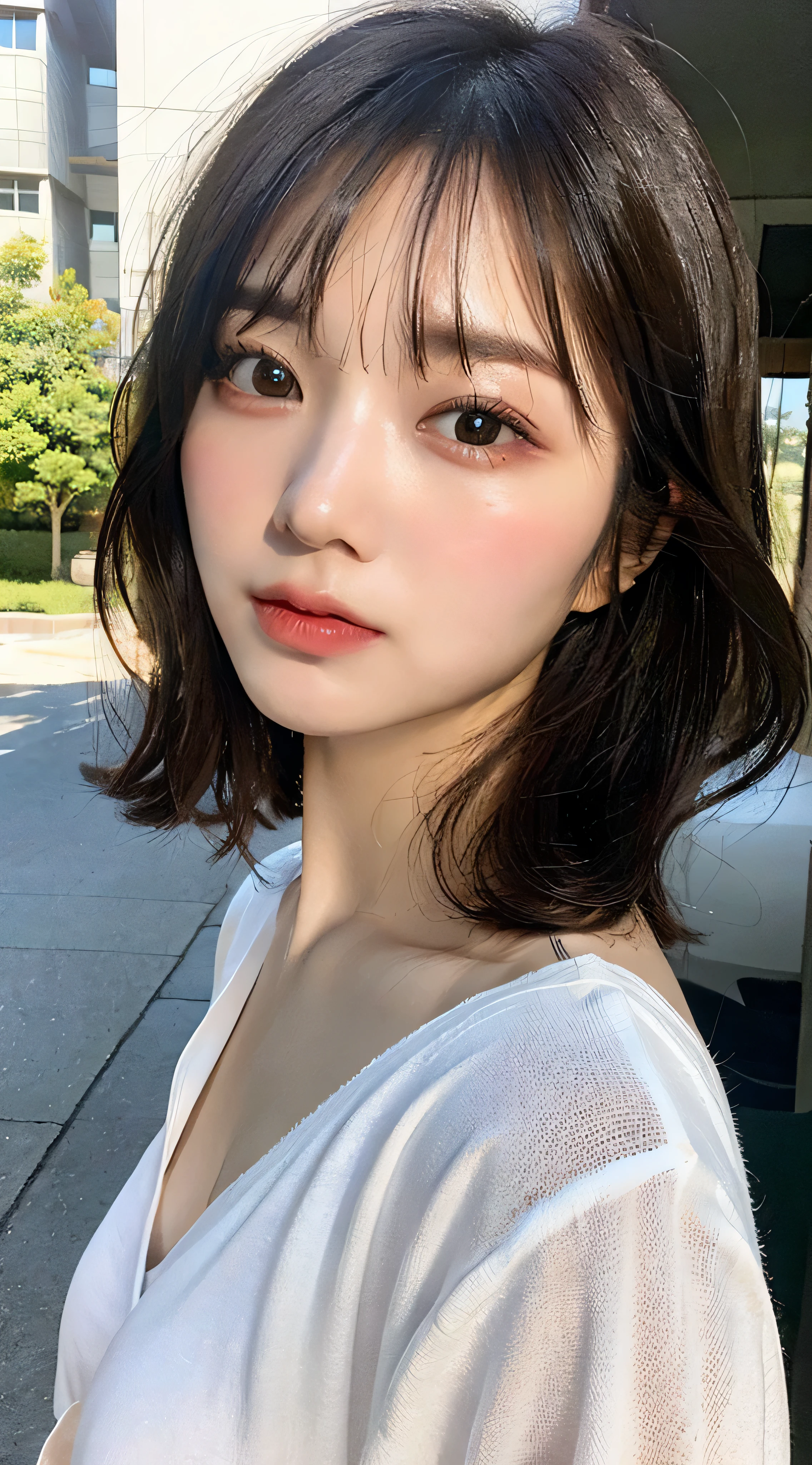 Female、White drool from the mouth、Short Hair Outdoor Fair Skin Disheveled Hair Super Cute、Soft and face、brown hair、8K resolution、Super realistic、Super fine、 Soft body toned ass night、A cup small breasts((Highest Definition、8k、masterpiece:1.3))、Super fineな顔、Super fineな唇、Fine eyes、double eyelid、Black see-through:1.1