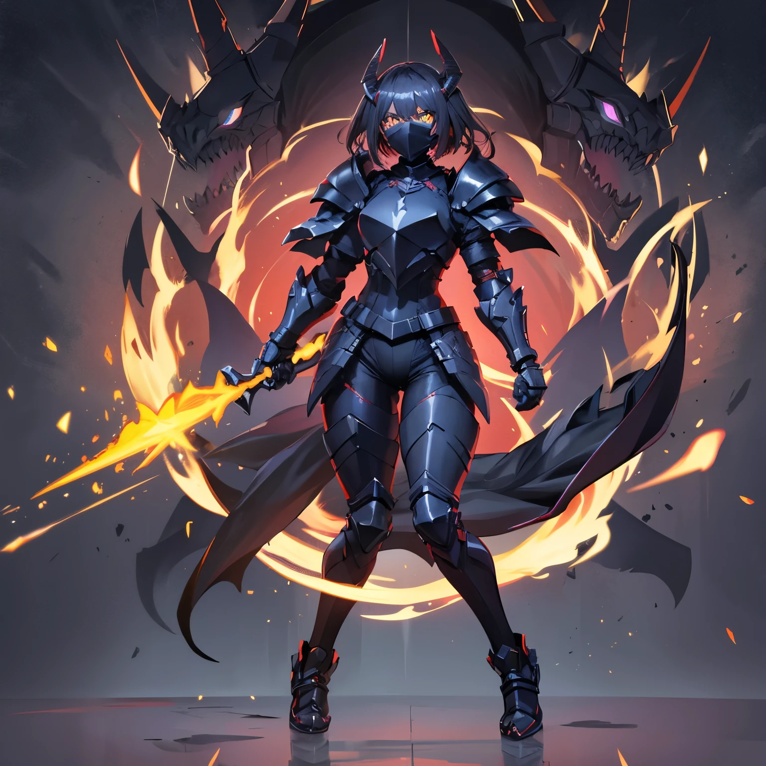 Black full body armor in the shape of a dragon fullface Black Mask