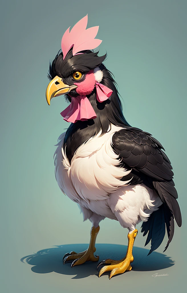 STYLE: illustration | SUBJECT: a playful prized black rooster | AESTHETIC: super kawaii, bold outlines | COLOR PALETTE: pastel | IN THE STYLE OF: Sanrio