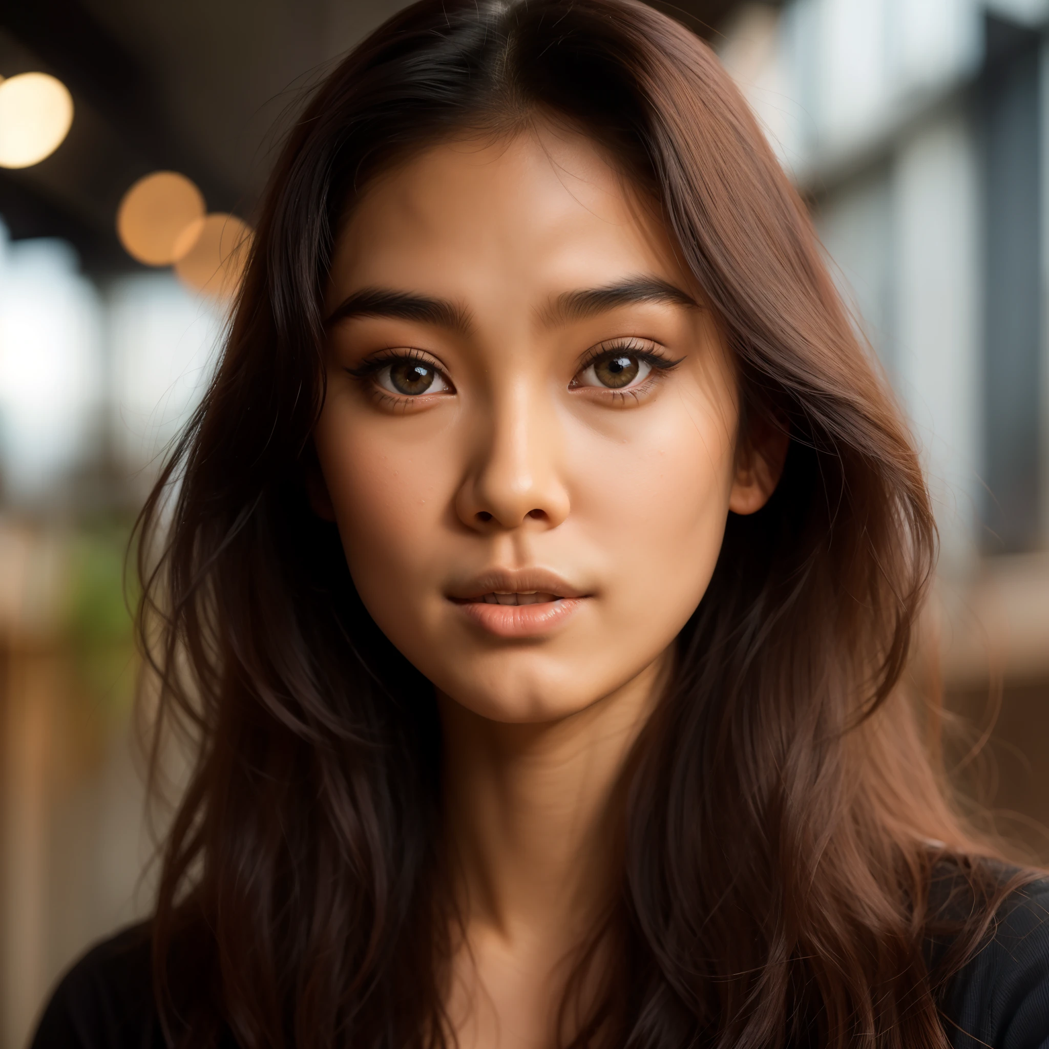 there is a woman with long hair and a black shirt, south east asian with round face, a young asian woman, asian beautiful face, detailed face of a asian girl, an asian woman, beautiful asian woman, beautiful young asian woman, perfect proportions fine face, beautiful fine face features, beautiful young face, young asian woman, asian face, perfect face model