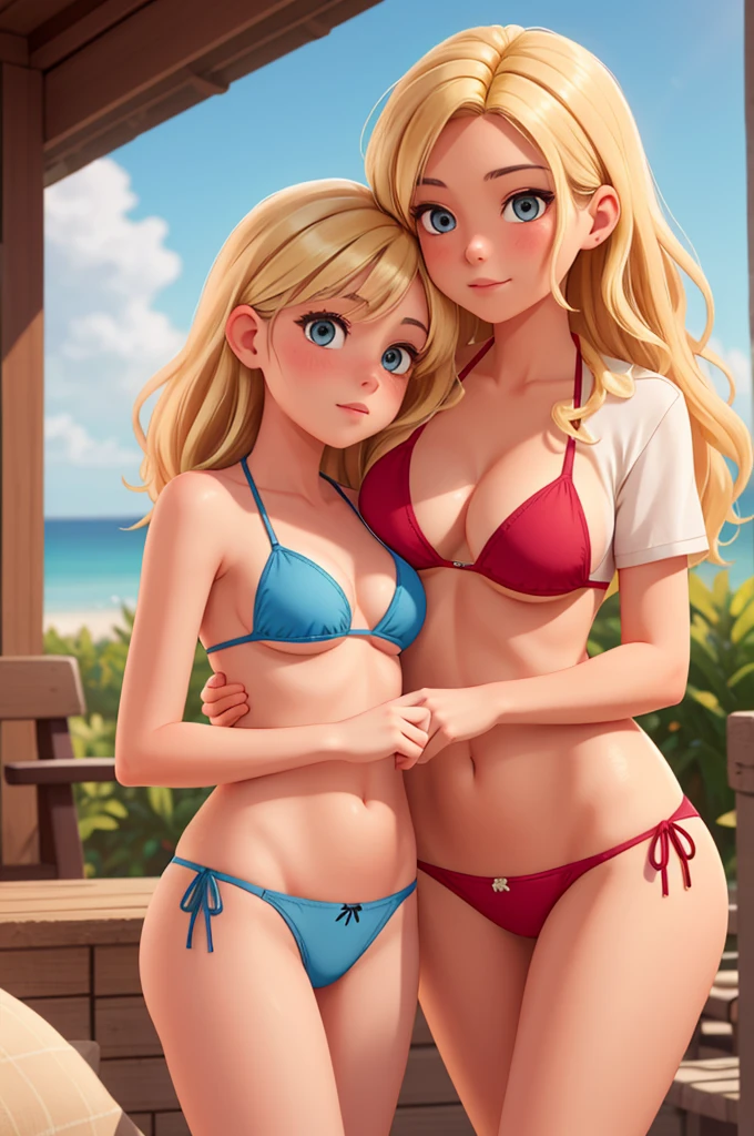 loli (5 year old blonde and 13 year old blonde) topless