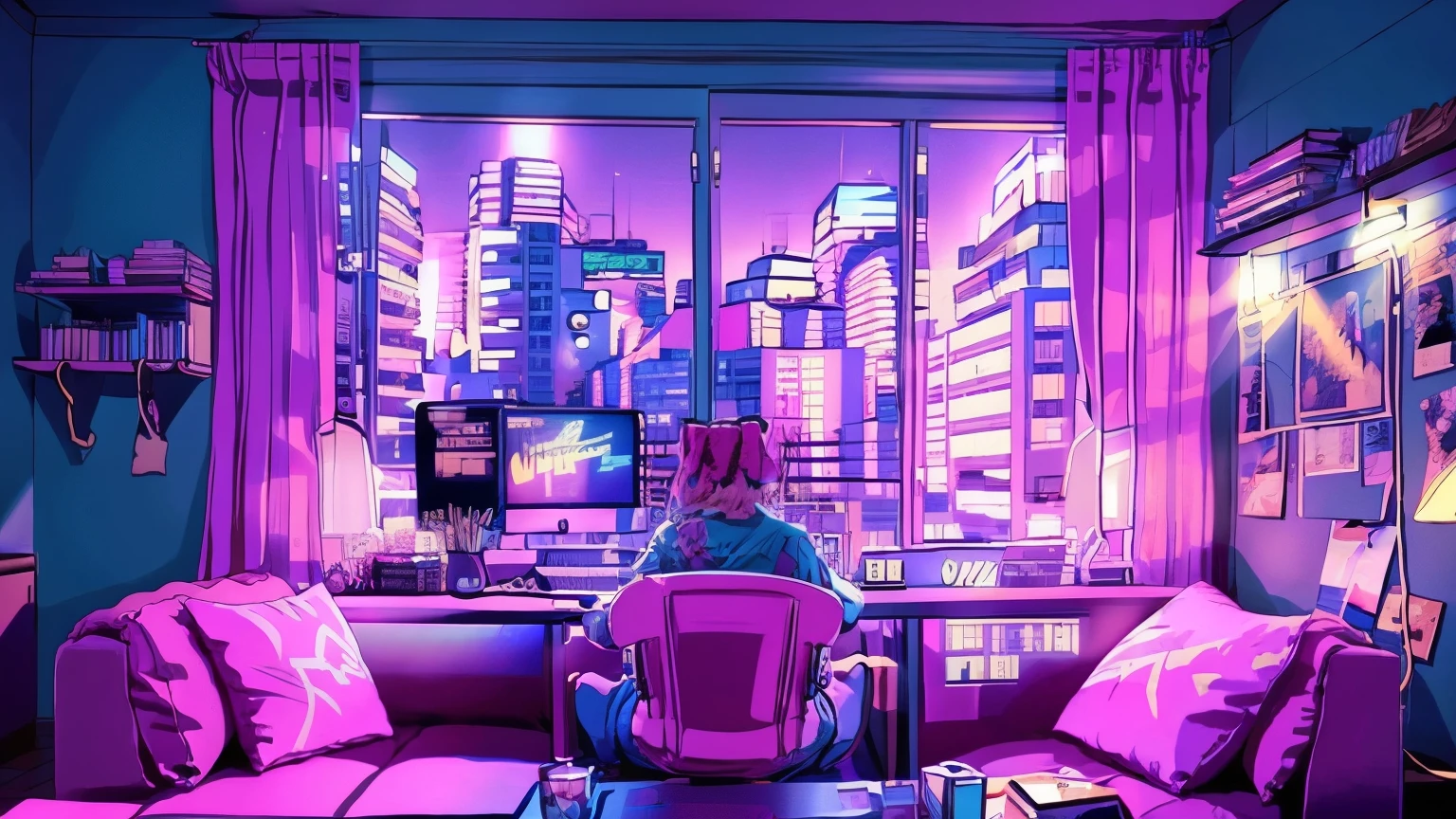 Girls are traders, Pink Theme, Style Anime, Computer, living room, in the Computer screen is chart stock night light , (extremely detailed:1.2), (Warm light:1.2), muste piece, Super realistic,At 32K, Highly detailed CG Unity 8K wallpaper, best quality  (muste piece,best quality:1.5)