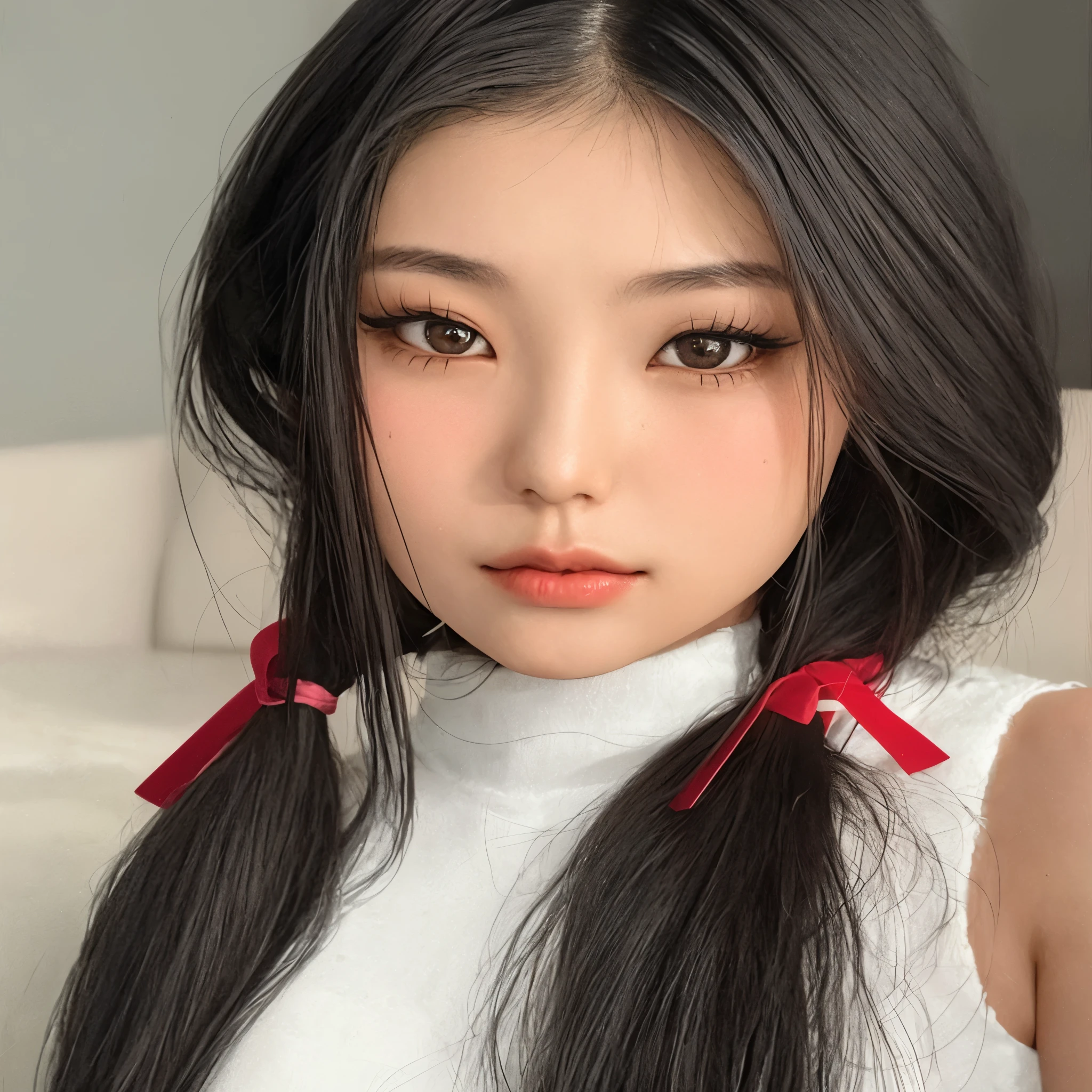 there is a woman with long hair wearing a white top, Menina coreana, young lovely korean face, adorable and pale korean face, beautiful asian girl, Korean facial features, linda mulher sul-coreana, asian features, Ulzzang, young cute wan asian face, beautiful aesthetic face, asian face, linda jovem coreana, Rosto bonito das meninas japonesas, com cabelos longos e olhos penetrantes