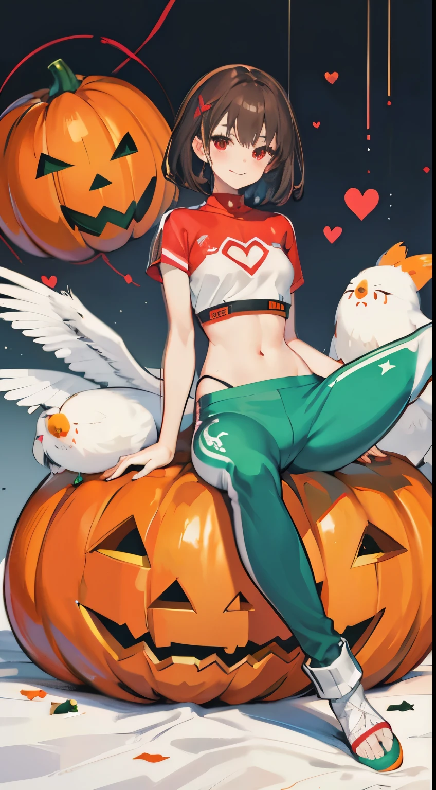 X-rated,Under the legend,Chara,teenage girl,red eyes,Smile,sexy,green,Chest leak,short crop top,hot pant,stall's seagull full body standing painting,posture,Short brown sea ice turns red,Underwear model,lust,Hand repair,detail, clothing,HD,no underwares, TV show,Hips raised,stick out your tongue,Playful,love heart,hips close,Sweat,Rear view,big deal,sitting,Sit on the pumpkin,halloween,back view
