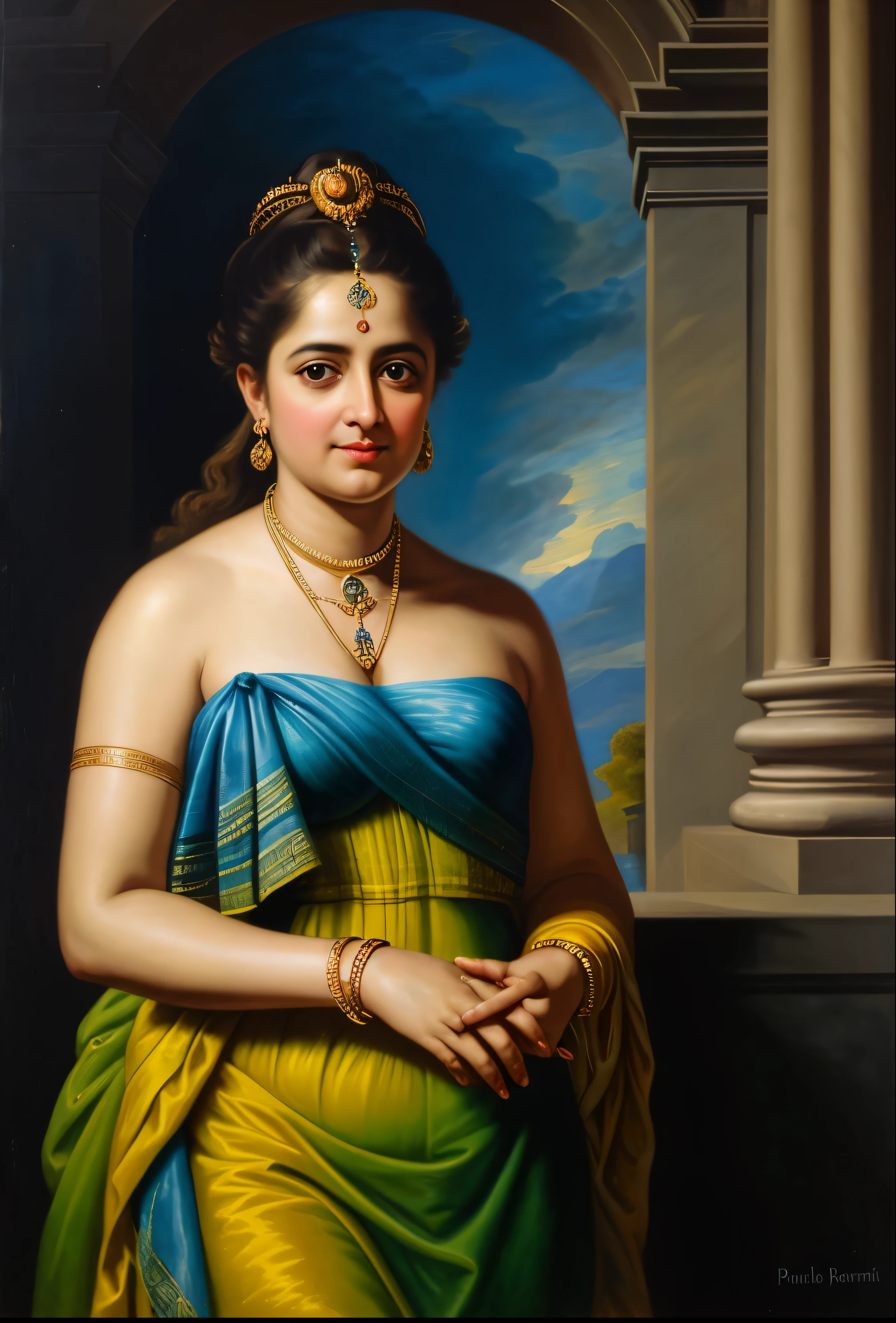 Looks like Anushka Shetty, Masterpiece, Best quality, high clarity eyes, beautifully styled hair, critically flawless,sharp picture, Full portrait, High pixels, perfect face, perfect eyes, beautiful face, perfect hands,perfect fingers, in Peter Paul Rubens style, by Peter Paul Rubens, baroque style, acrylic on canvas, highly detailed, description: "Create a nymph inspired by the tales of Greek or Roman mythology, embodying the essence of a natural element or location, and possessing a unique ability or trait that sets her apart."