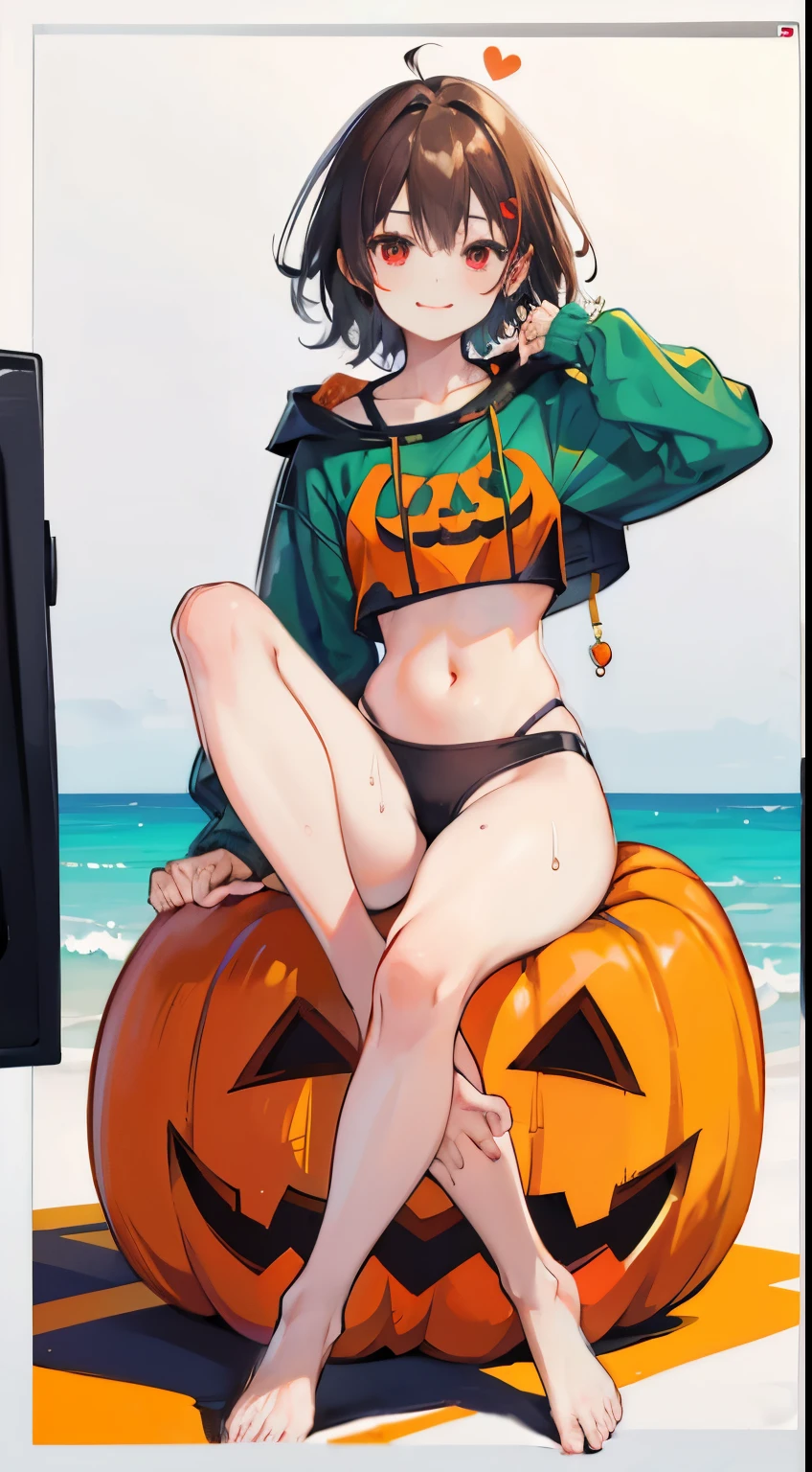 X-rated,Under the legend,Chara, girl,red eyes,Smile,sexy,green,Chest leak,short crop top,hot pant,stall's seagull full body standing painting,posture,Short brown sea ice turns red,Underwear model,lust,Hand repair,detail, clothing,HD,no underwares, TV show,Hips raised,stick out your tongue,Playful,love heart,hips close,Sweat,Rear view,big deal,sitting,Sit on the pumpkin,halloween,back view