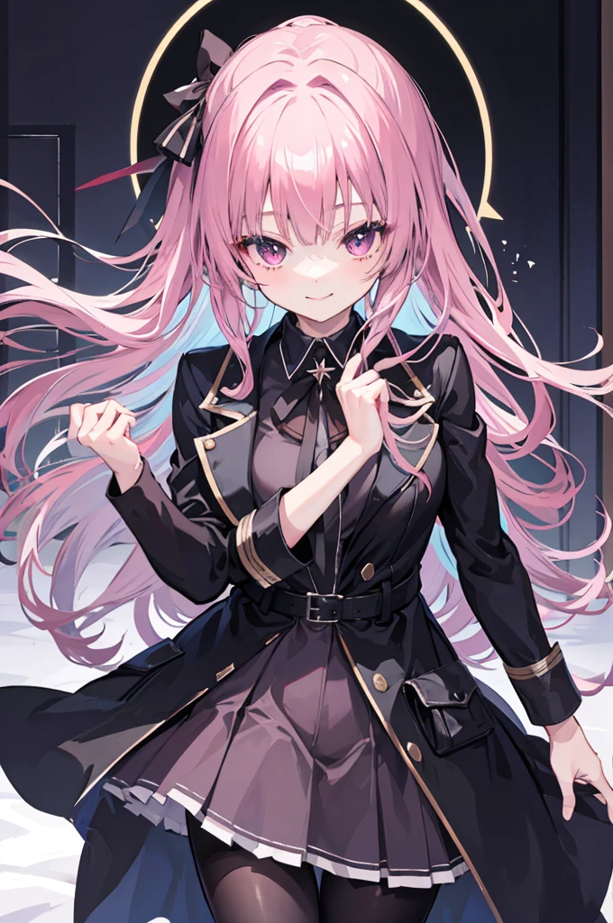 1 girl,black night city,coat,black skirt,black pantyhose,170cm height,45CM bust,gentle,Smile,in the bedroom,Mitsukasa Ayase