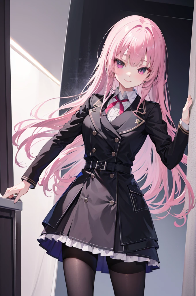 1 girl,black night city,coat,black skirt,black pantyhose,170cm height,45CM bust,gentle,Smile,in the bedroom,Mitsukasa Ayase