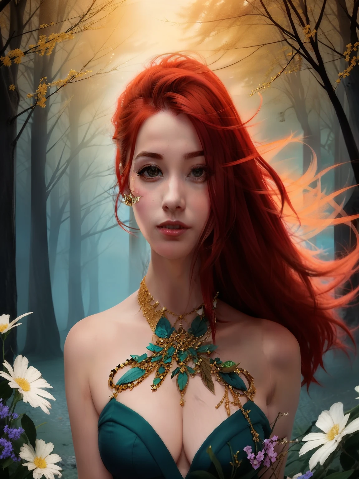 a close up of a woman with red hair and a blue dress, beautiful fantasy art portrait, beautiful fantasy portrait, beautiful fantasy art, fantasy art style, fantasy art portrait, 4k fantasy art, epic fantasy art style hd, fantasy digital art, fantasy woman, digital art fantasy art, detailed fantasy digital art, fantasy art behance, fantasy portrait art, red haired goddess