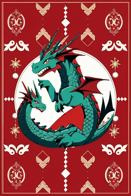 Generate a pattern about a dragon,Cute style,festive,Mainly red