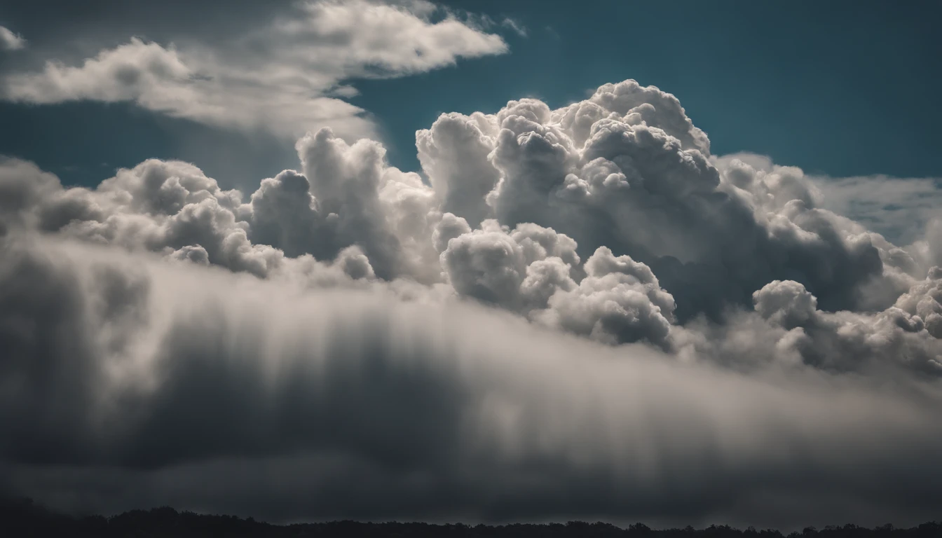 a close-up shot of the intricate details and textures within a cumulus nimbus cloud, highlighting the billowing formations and the play of light and shadow