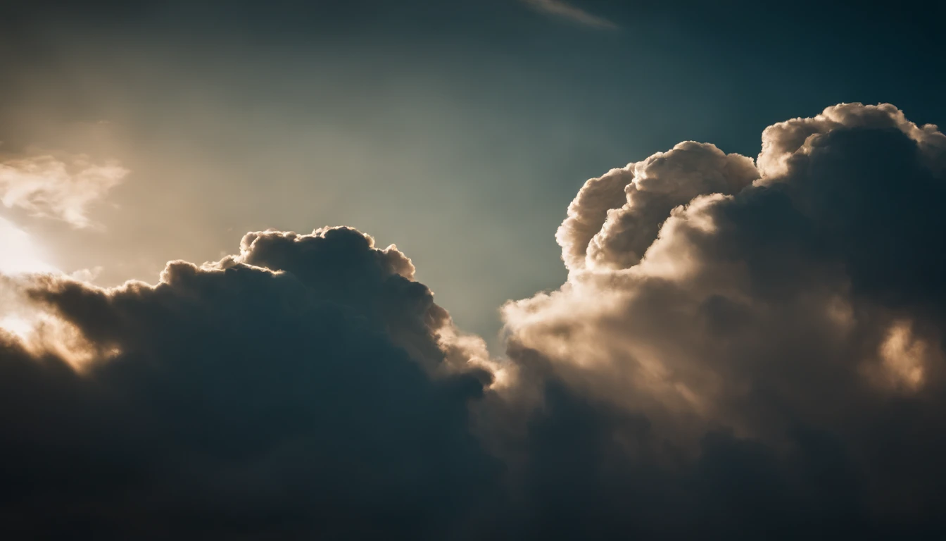a close-up shot of the intricate details and textures within a cumulus nimbus cloud, highlighting the billowing formations and the play of light and shadow