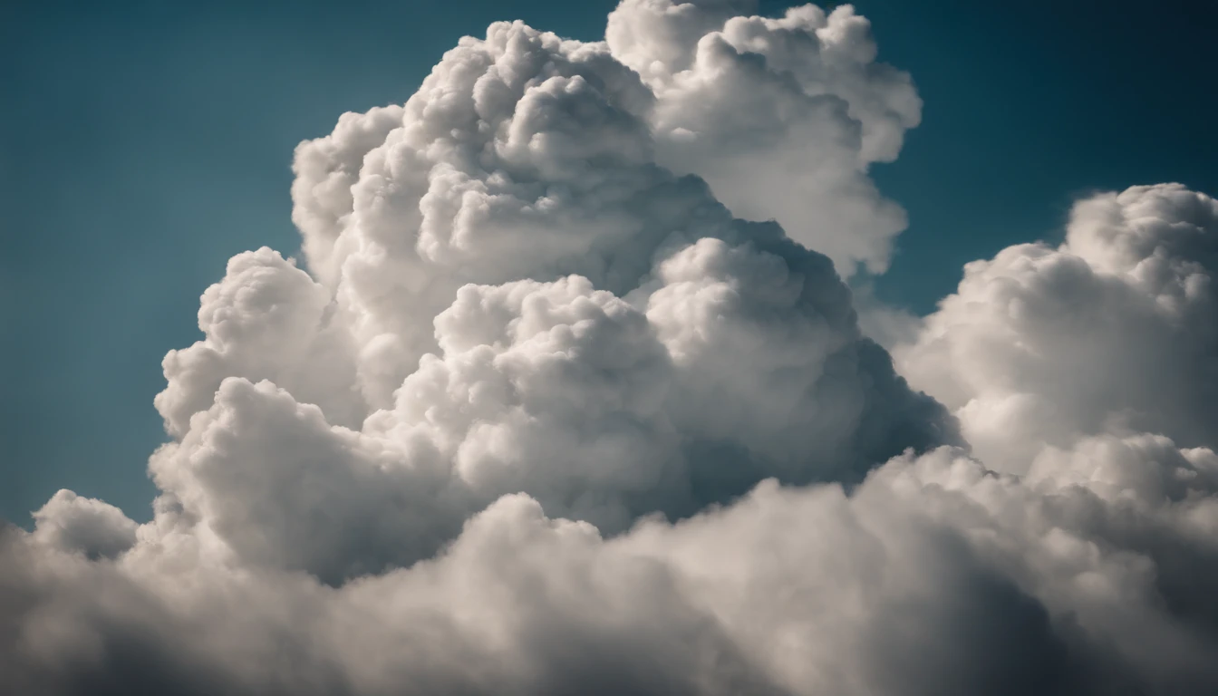 a high-resolution shot of the top of a cumulus nimbus cloud, capturing the fluffy, distinct formations and the way they seem to reach towards the sky