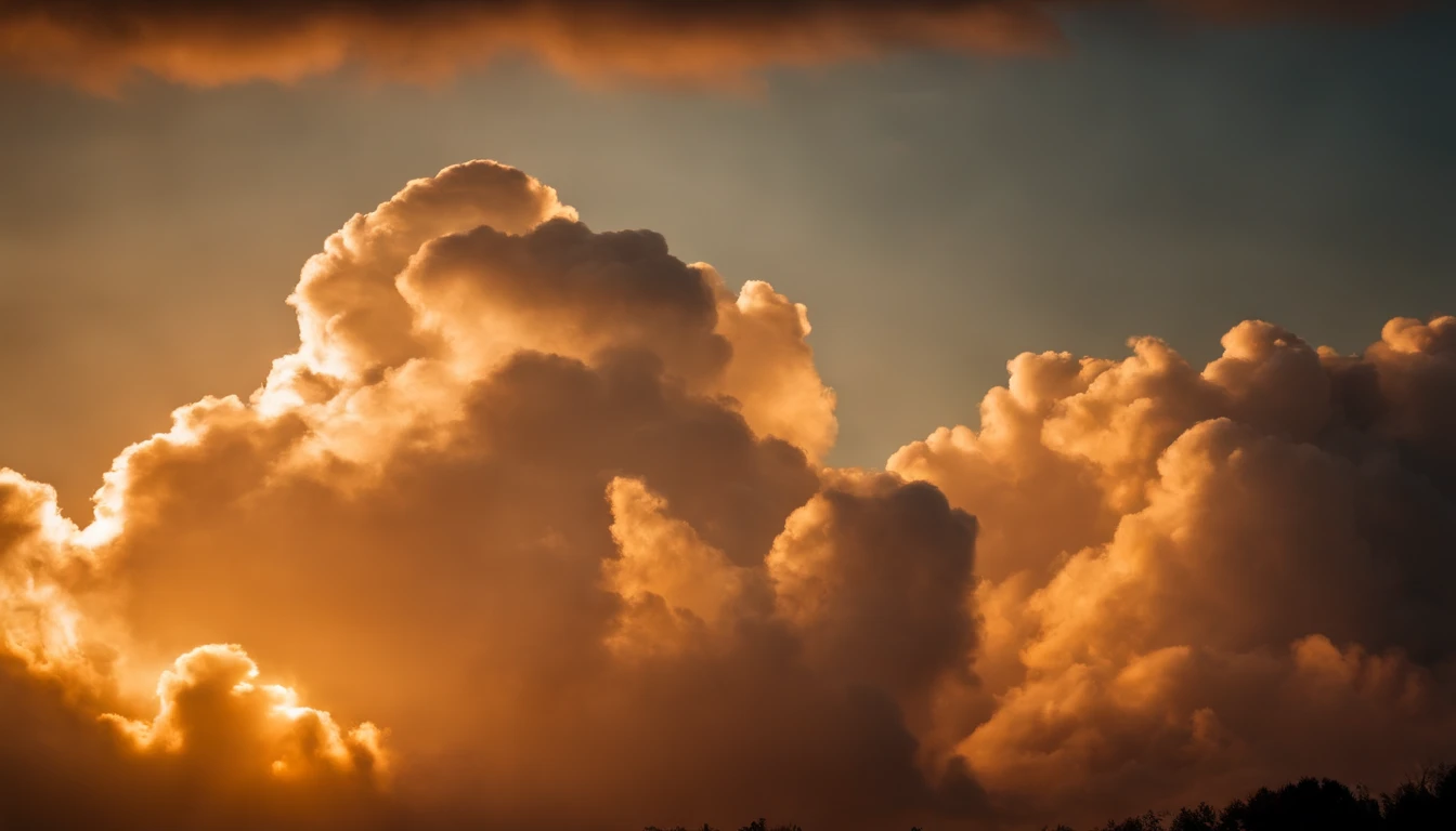 a creative shot of a cumulus nimbus cloud during sunrise or sunset, utilizing the warm, golden light to enhance the colors and textures of the cloud