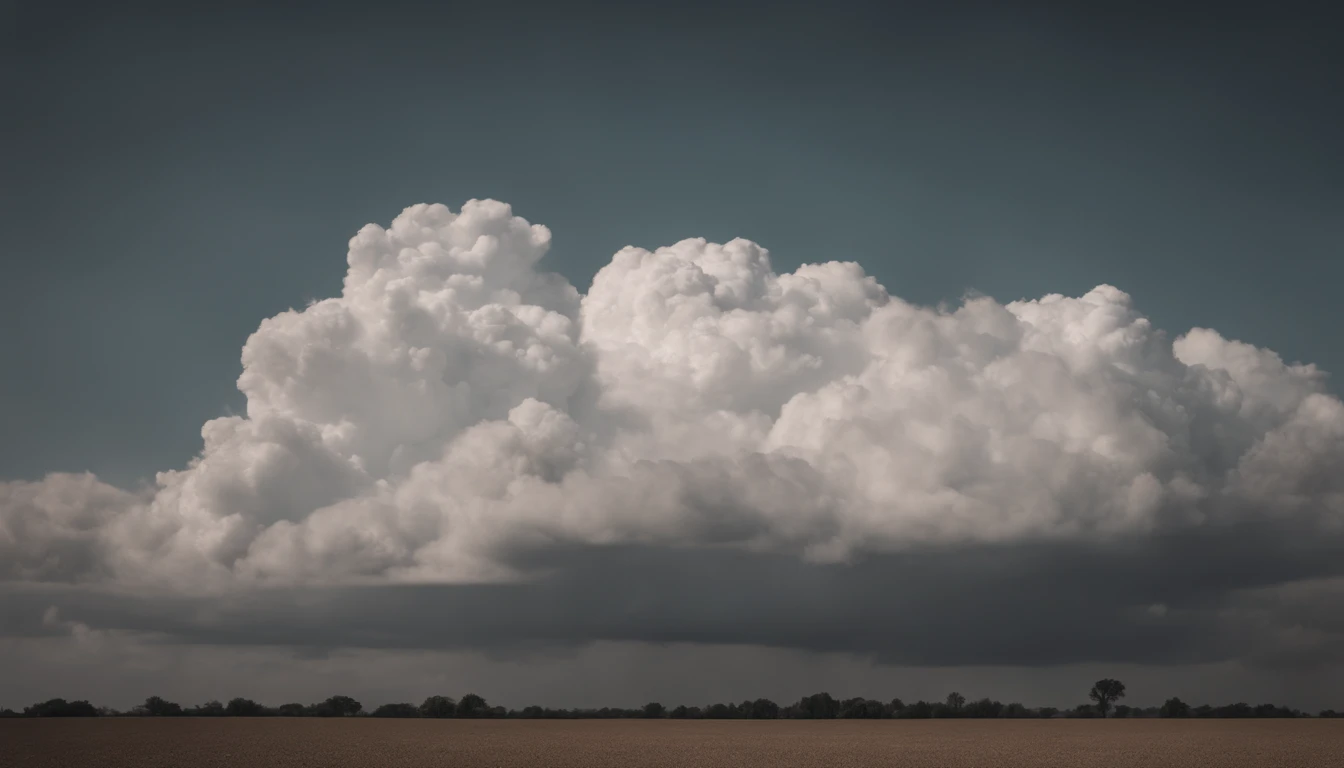 a minimalistic shot of a solitary cumulus nimbus cloud against a plain, monochromatic background, emphasizing its beauty and simplicity