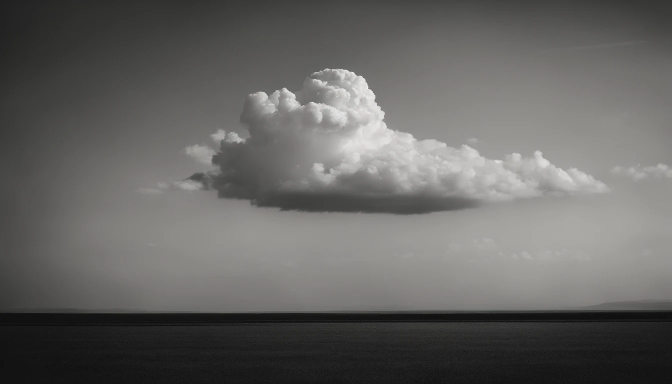 a minimalistic shot of a solitary cumulus nimbus cloud against a plain, monochromatic background, emphasizing its beauty and simplicity